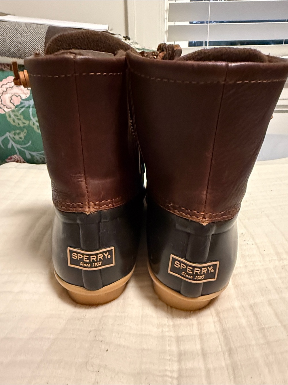 Sperry Brown Leather and Dark Brown Rubber Duck Boots with Tan Laces - Picture 3 of 7
